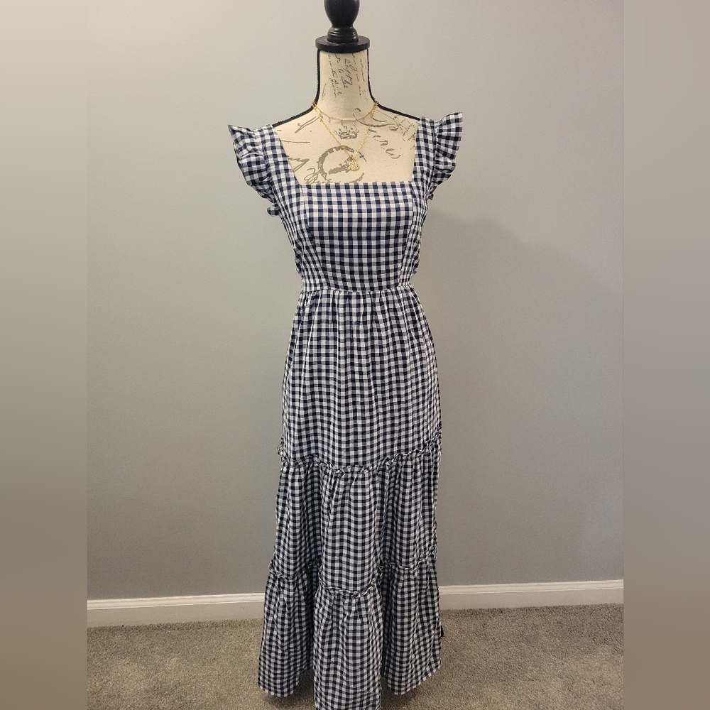 Size XS Blue and White Ruffled Maxi Sundress